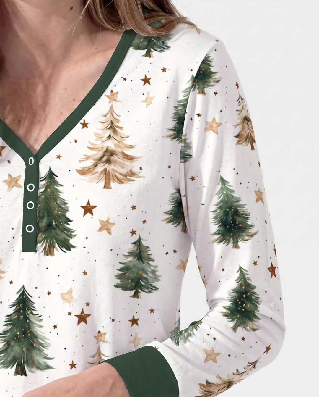 Rustic Watercolor Christmas Tree Stars Bamboo Women Pajama Set