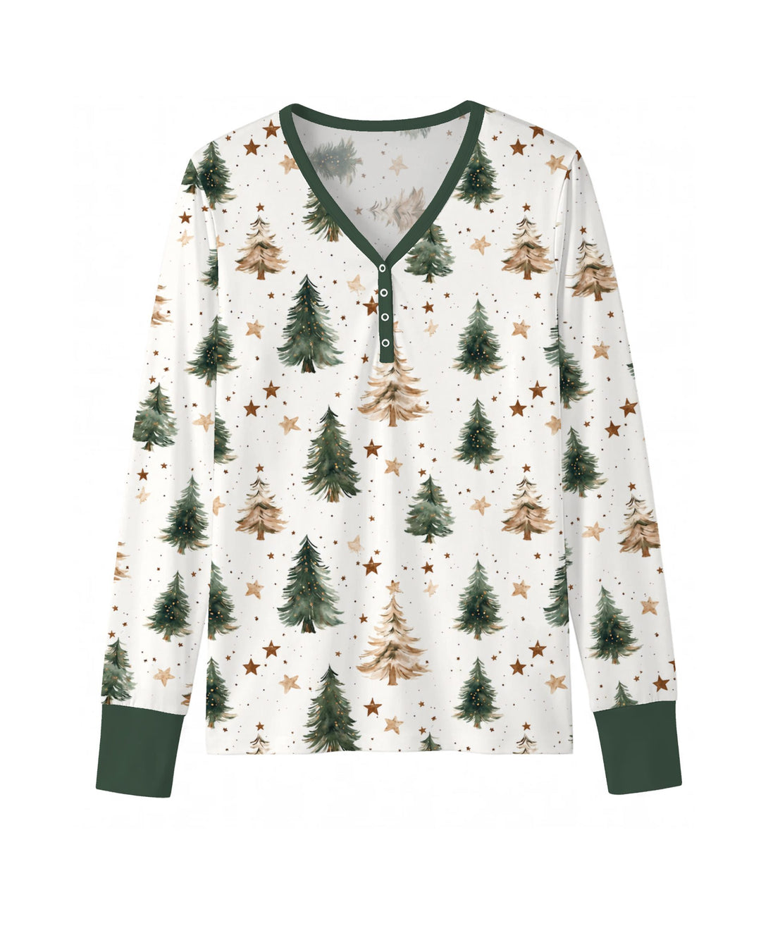 Rustic Watercolor Christmas Tree Stars Bamboo Women Pajama Set