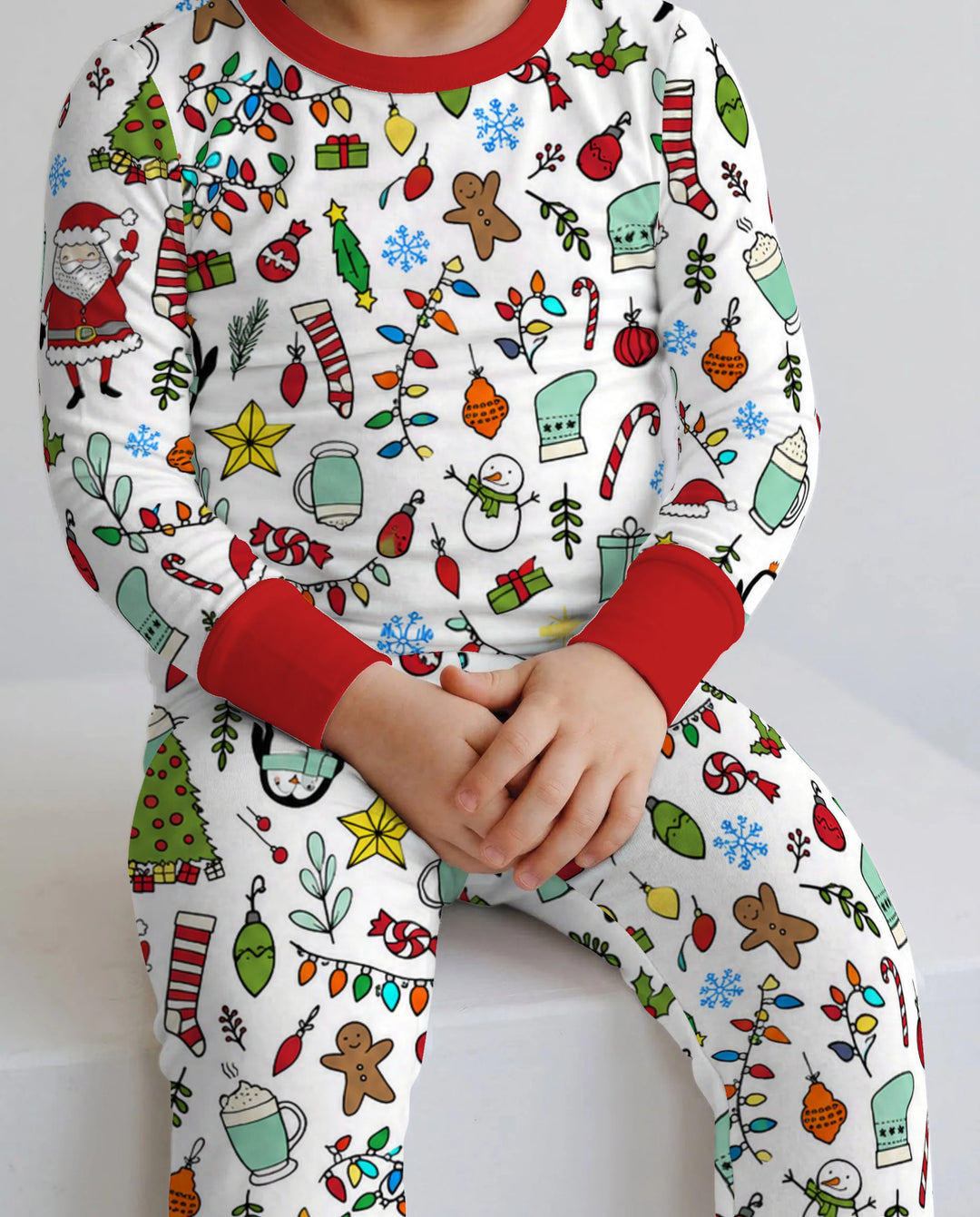 Colorful Christmas Holiday Doodle Toss Bamboo Two Piece Long Sleeve Pajama Set