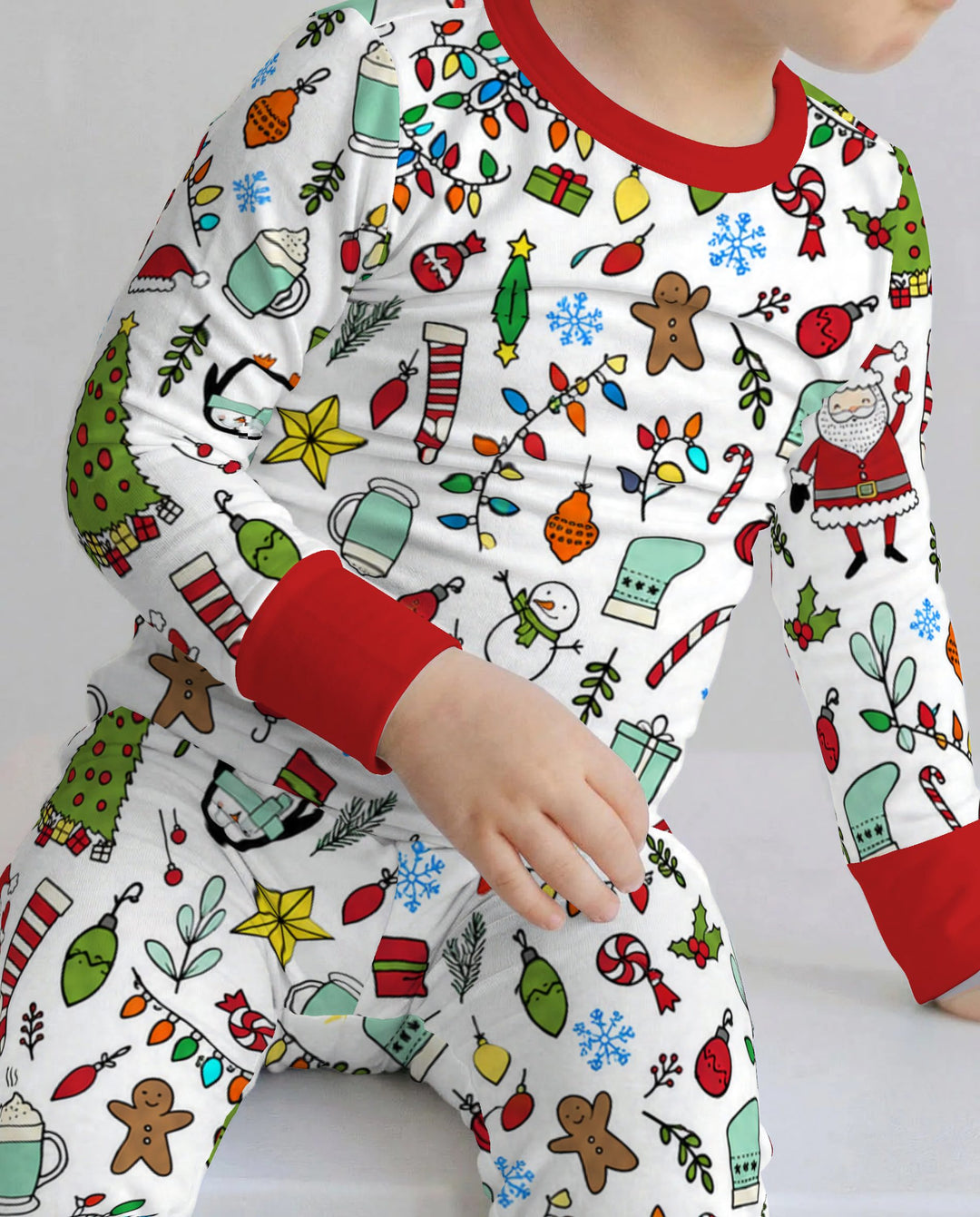 Colorful Christmas Holiday Doodle Toss Bamboo Two Piece Long Sleeve Pajama Set