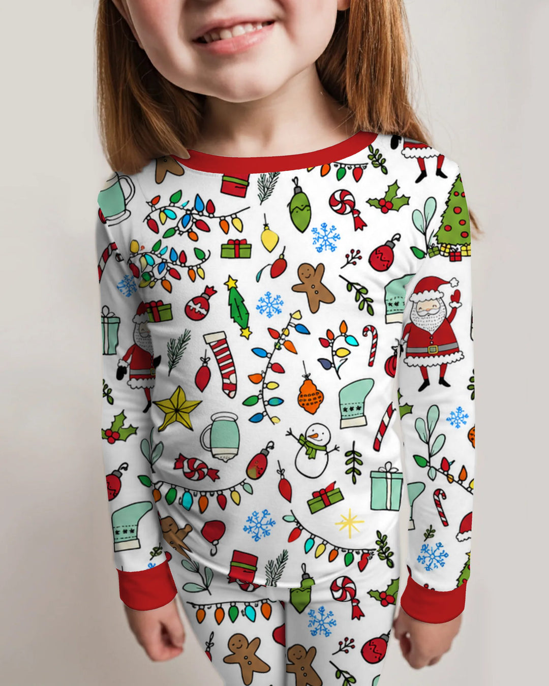 Colorful Christmas Holiday Doodle Toss Bamboo Two Piece Long Sleeve Pajama Set