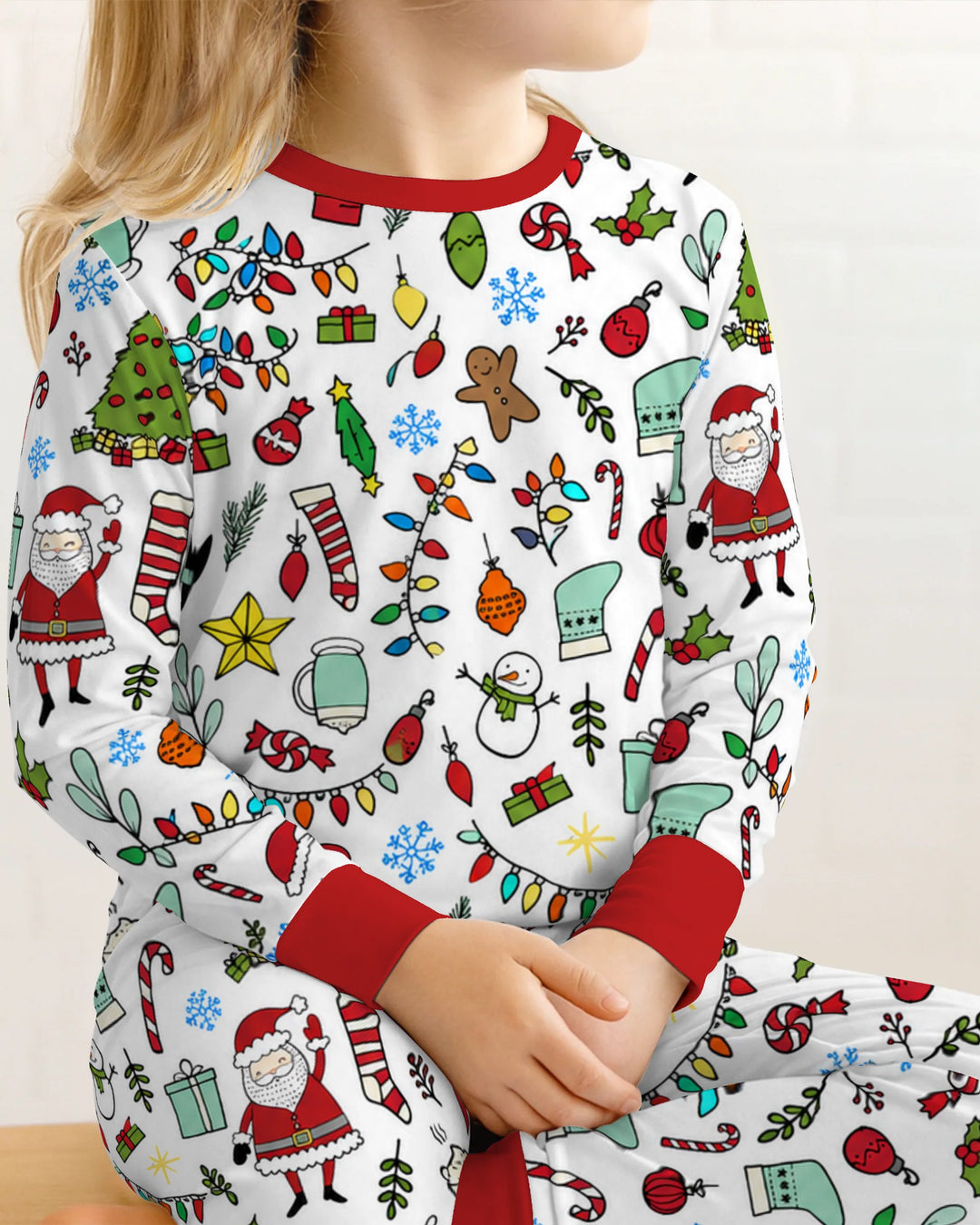 Colorful Christmas Holiday Doodle Toss Bamboo Two Piece Long Sleeve Pajama Set