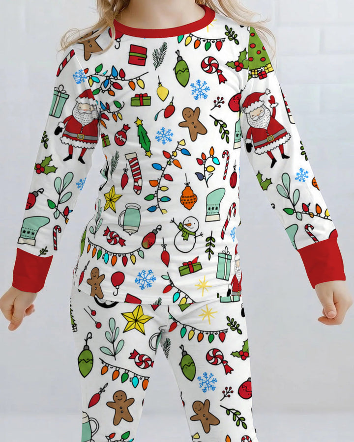 Colorful Christmas Holiday Doodle Toss Bamboo Two Piece Long Sleeve Pajama Set