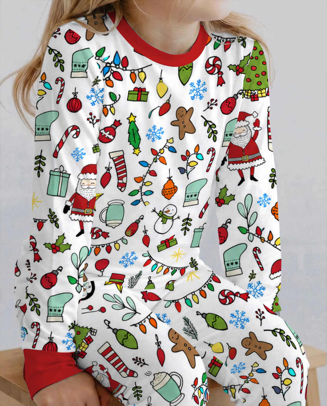 Colorful Christmas Holiday Doodle Toss Bamboo Two Piece Long Sleeve Pajama Set