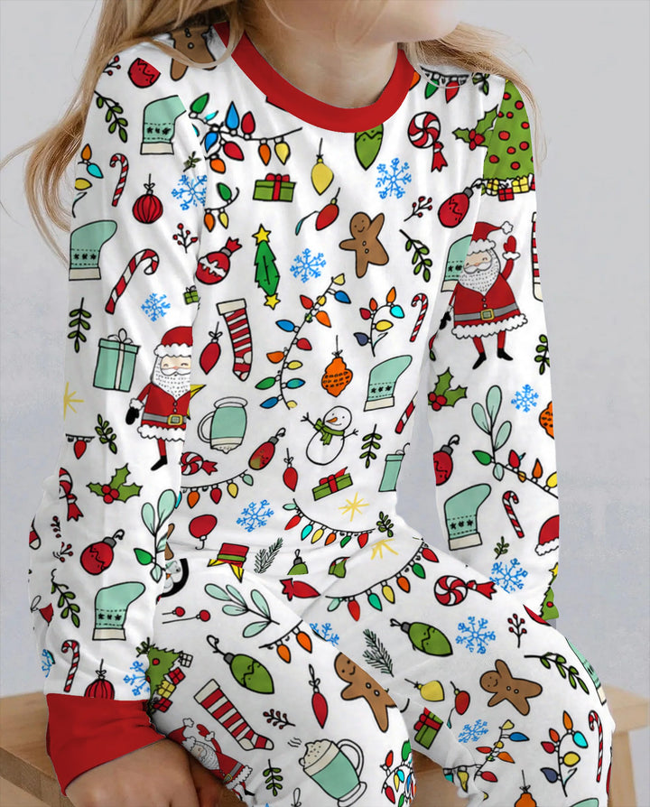 Colorful Christmas Holiday Doodle Toss Bamboo Two Piece Long Sleeve Pajama Set