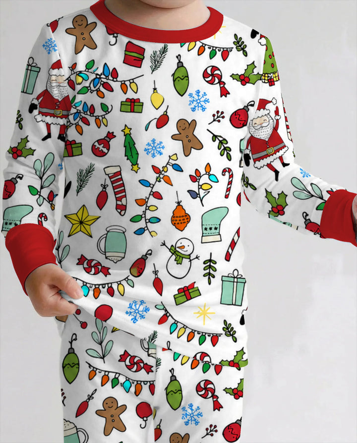 Colorful Christmas Holiday Doodle Toss Bamboo Two Piece Long Sleeve Pajama Set