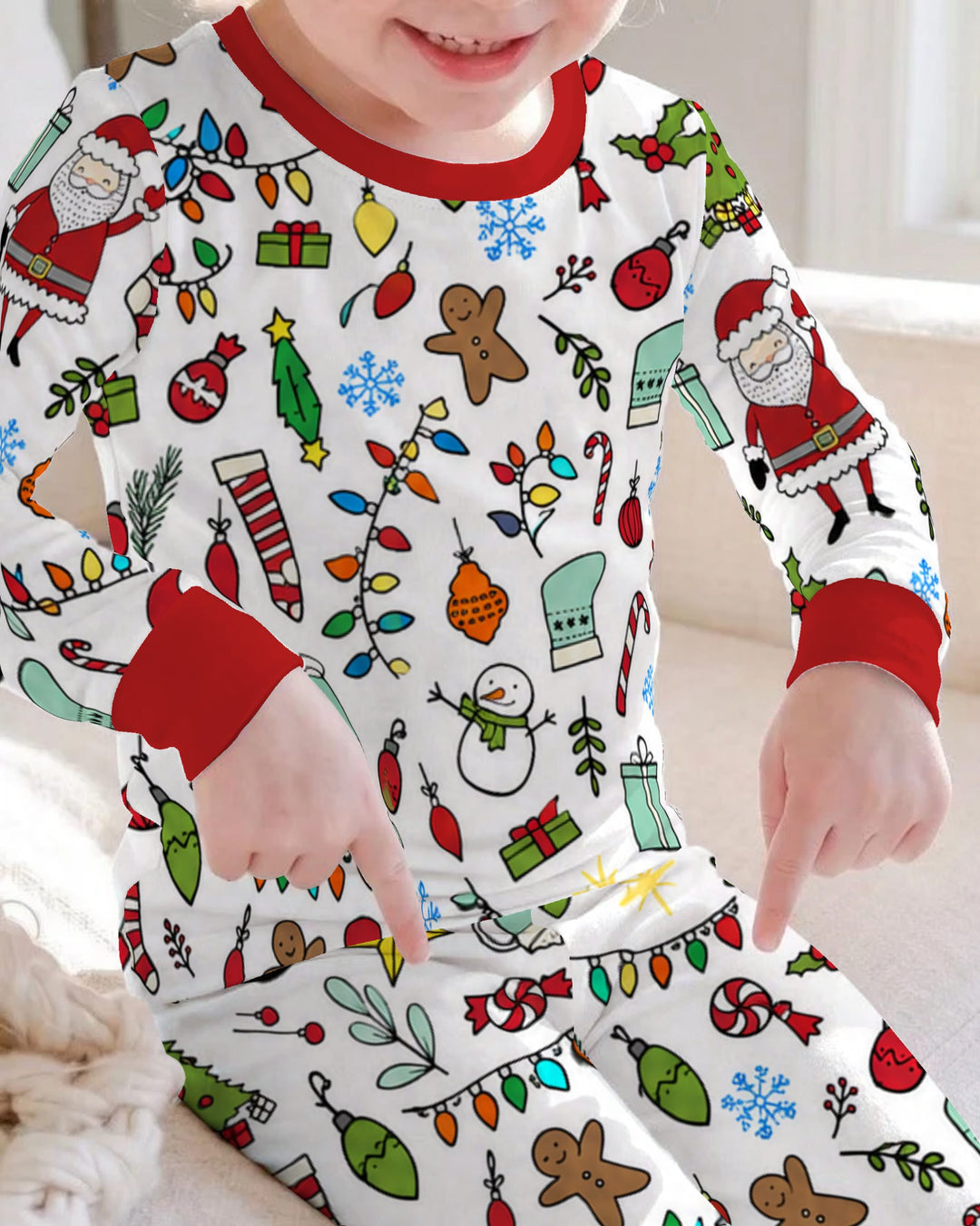 Colorful Christmas Holiday Doodle Toss Bamboo Two Piece Long Sleeve Pajama Set