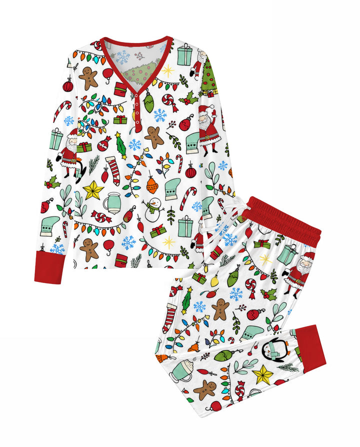 Colorful Christmas Holiday Doodle Toss Bamboo Women Pajama Set