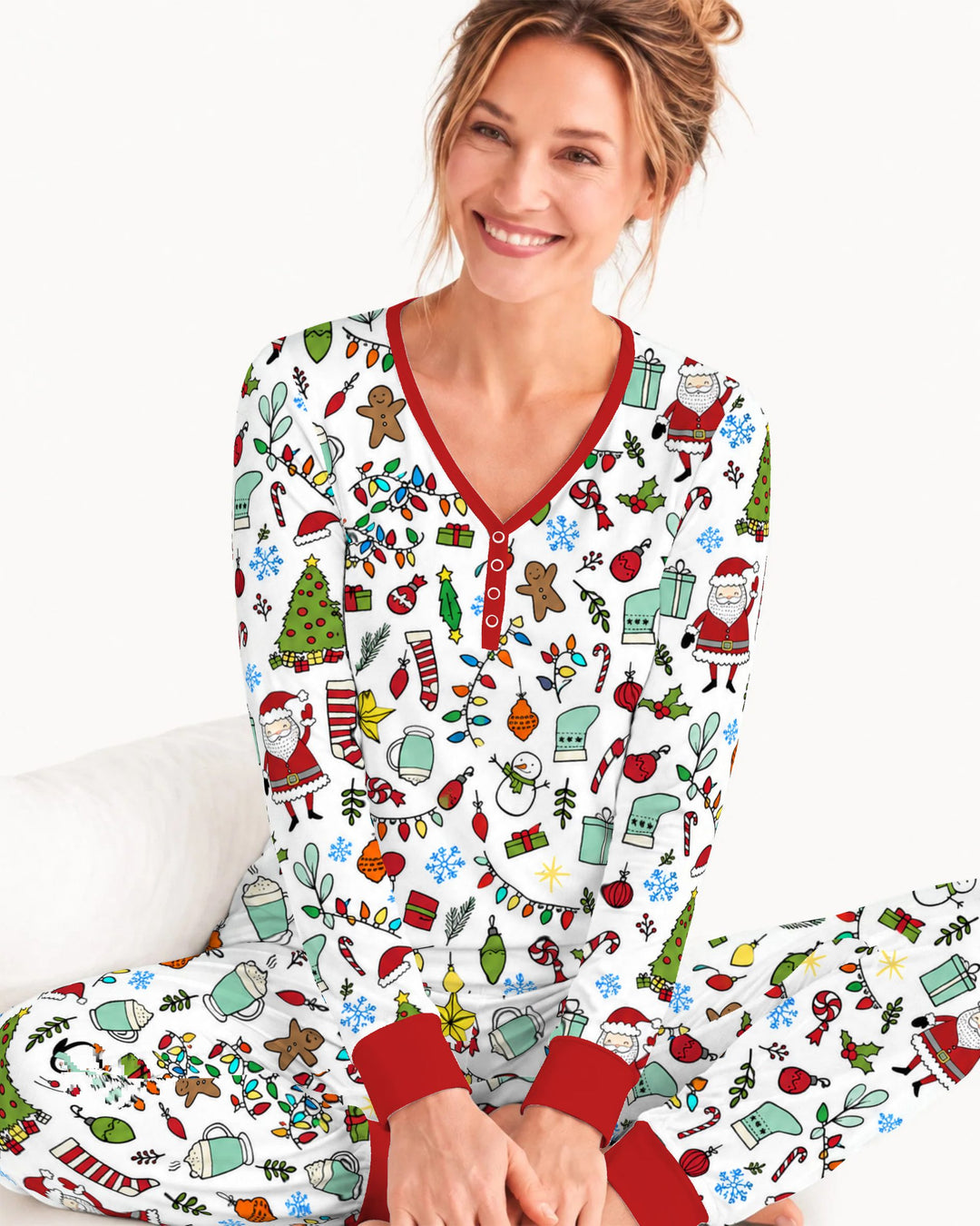Colorful Christmas Holiday Doodle Toss Bamboo Women Pajama Set