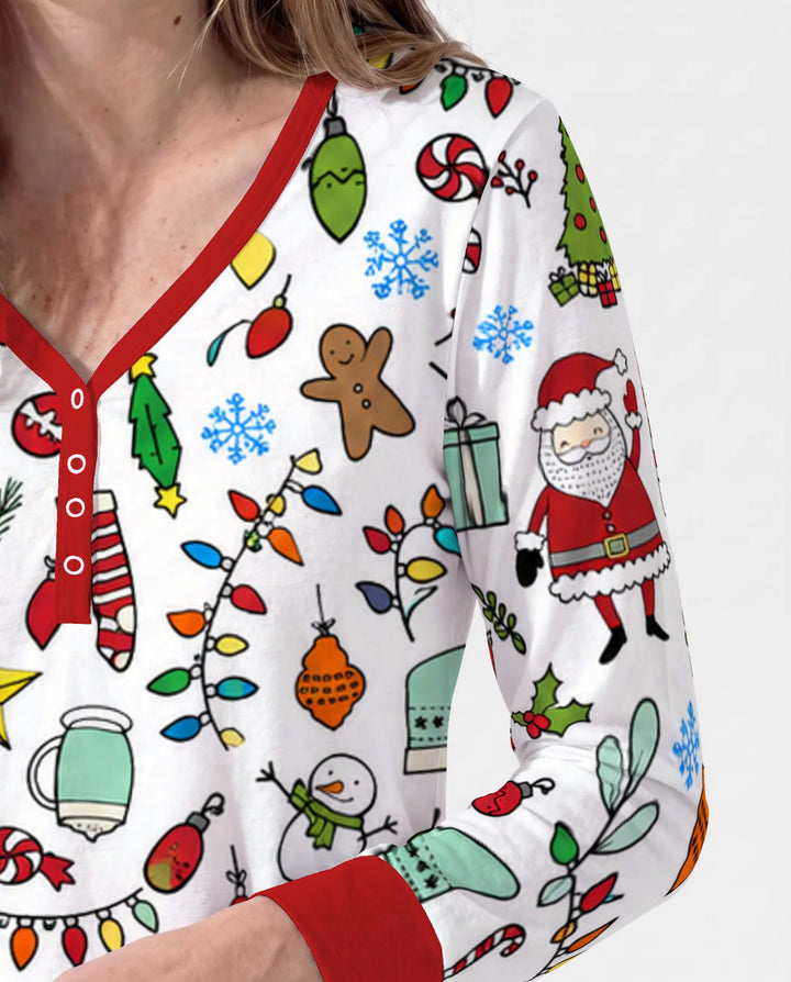 Colorful Christmas Holiday Doodle Toss Bamboo Women Pajama Set