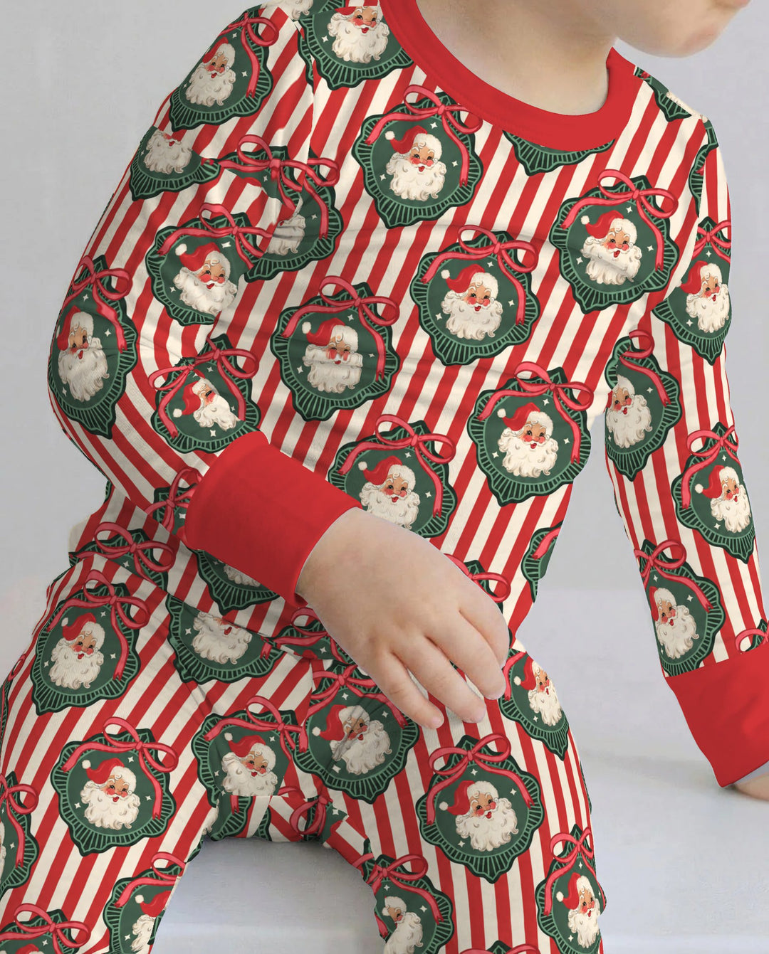Vintage Santa Christmas Ornament Stripes Bamboo Two Piece Long Sleeve Pajama Set