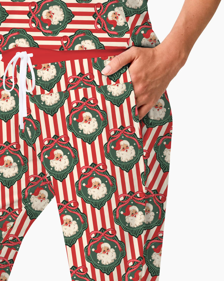 Vintage Santa Christmas Ornament Stripes Bamboo Women Pajama Set
