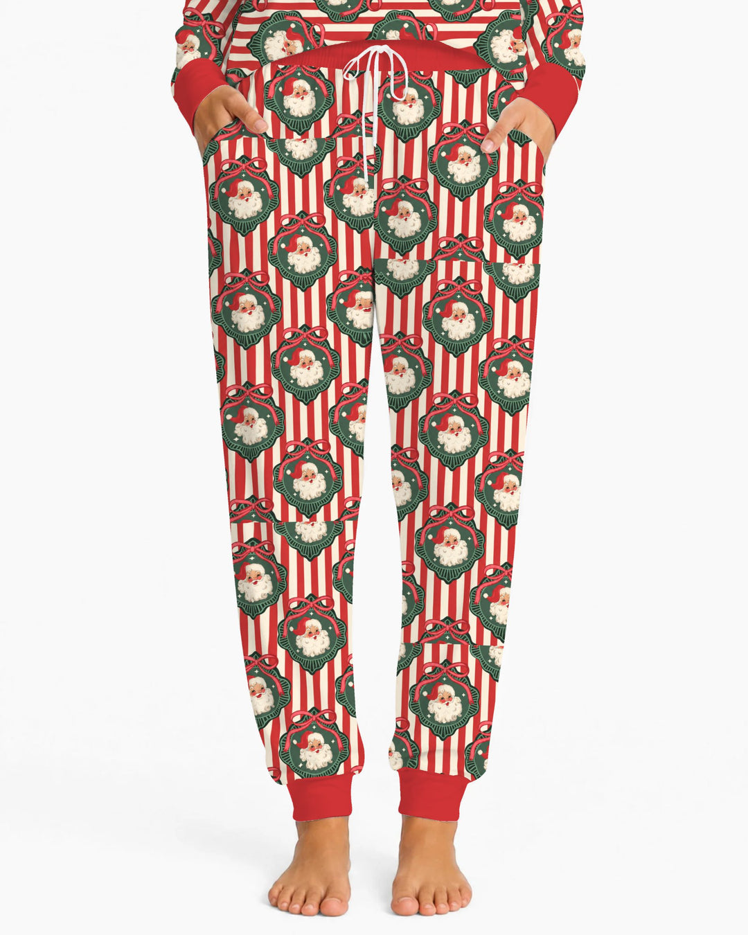 Vintage Santa Christmas Ornament Stripes Bamboo Women Pajama Set