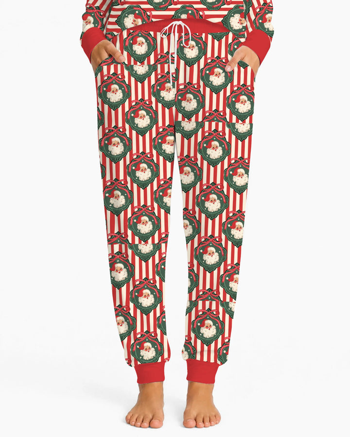 Vintage Santa Christmas Ornament Stripes Bamboo Women Pajama Set