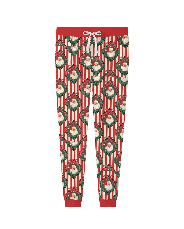 Vintage Santa Christmas Ornament Stripes Bamboo Women Pajama Set