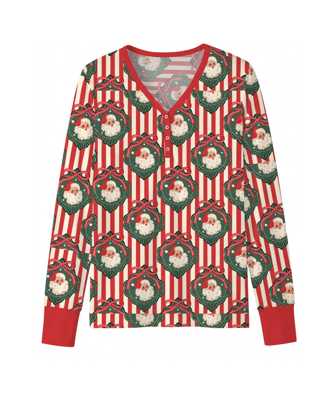 Vintage Santa Christmas Ornament Stripes Bamboo Women Pajama Set