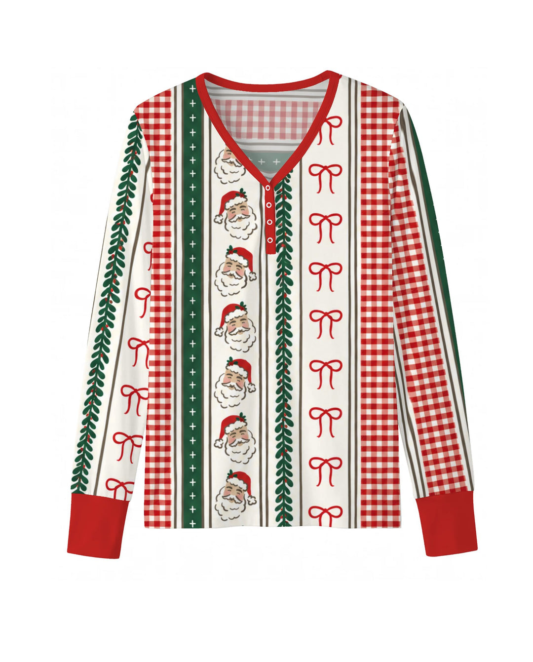Vintage Santa Bow Gingham Christmas Stripes Bamboo Women Pajama Set