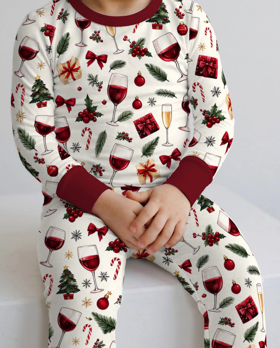 Christmas Wine and Holiday Cheers Bamboo Two Piece Long Sleeve Pajama Set