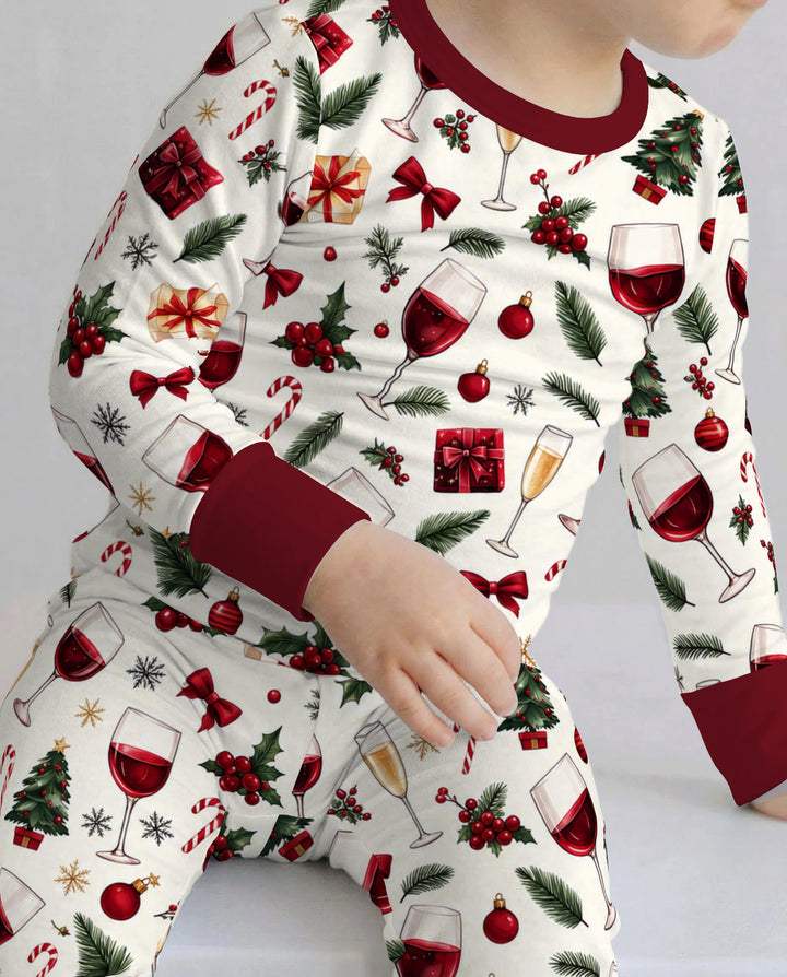 Christmas Wine and Holiday Cheers Bamboo Two Piece Long Sleeve Pajama Set