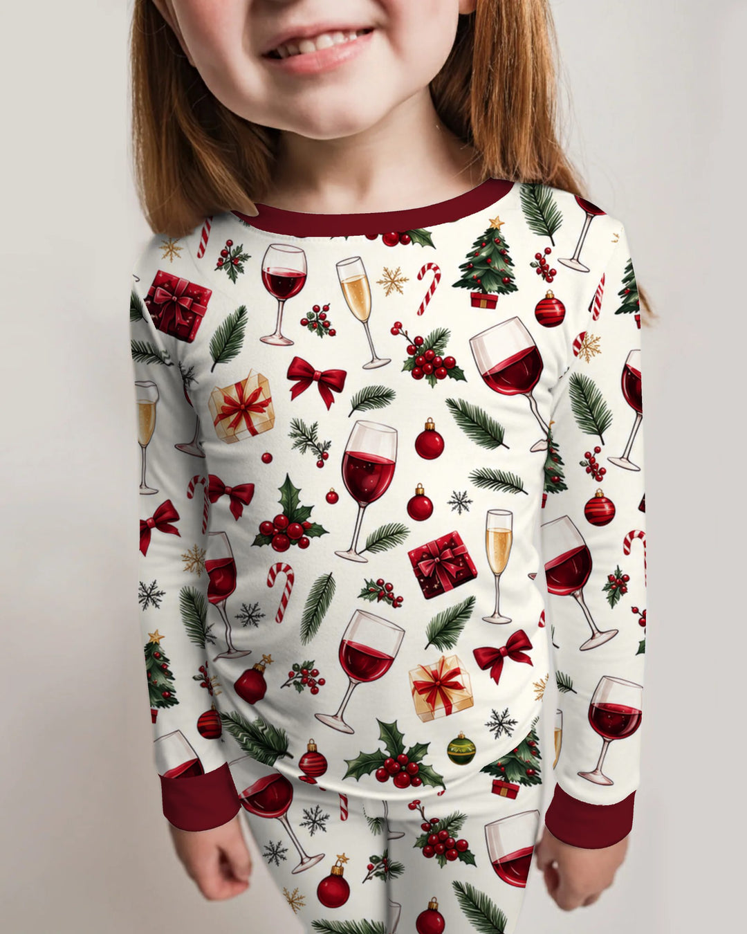 Christmas Wine and Holiday Cheers Bamboo Two Piece Long Sleeve Pajama Set