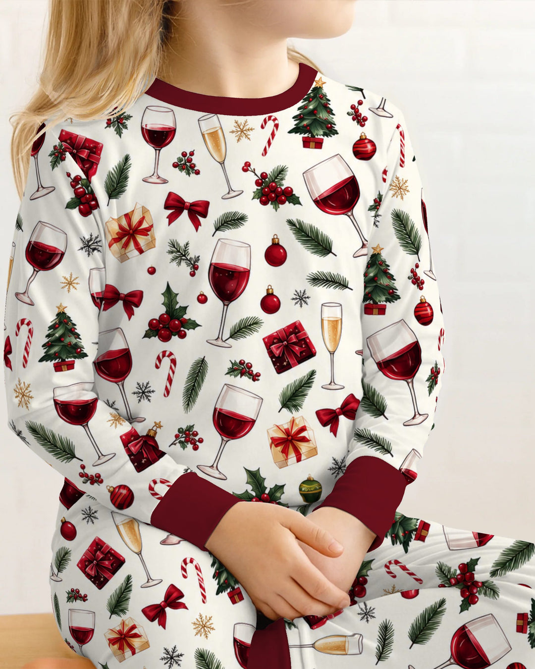 Christmas Wine and Holiday Cheers Bamboo Two Piece Long Sleeve Pajama Set