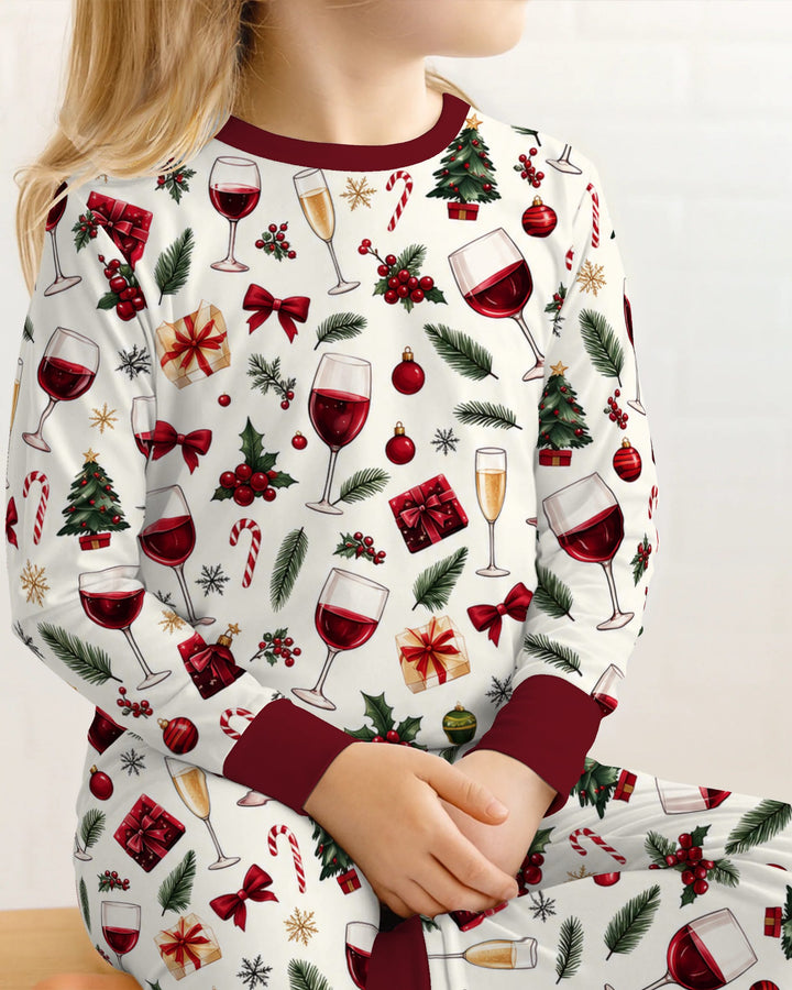 Christmas Wine and Holiday Cheers Bamboo Two Piece Long Sleeve Pajama Set