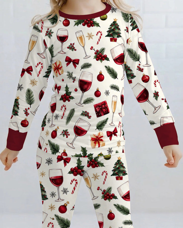 Christmas Wine and Holiday Cheers Bamboo Two Piece Long Sleeve Pajama Set