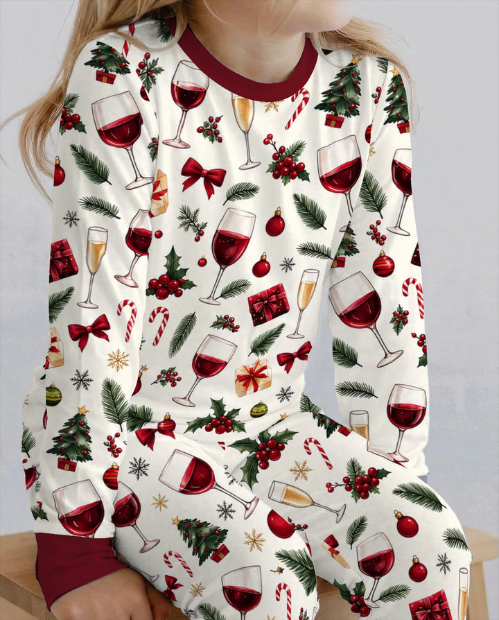 Christmas Wine and Holiday Cheers Bamboo Two Piece Long Sleeve Pajama Set