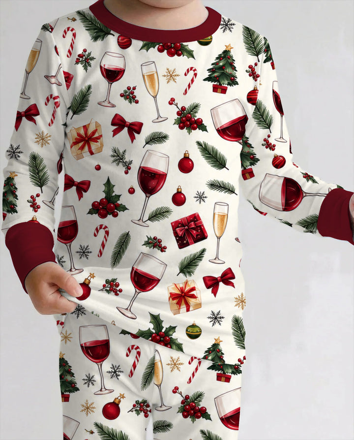 Christmas Wine and Holiday Cheers Bamboo Two Piece Long Sleeve Pajama Set
