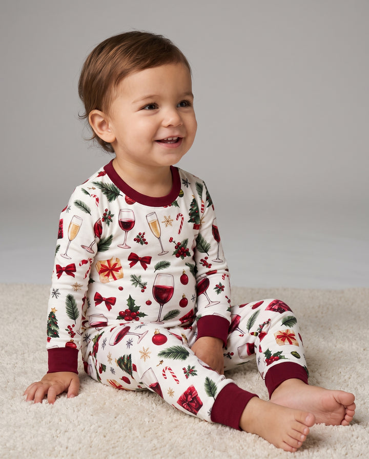Christmas Wine and Holiday Cheers Bamboo Two Piece Long Sleeve Pajama Set