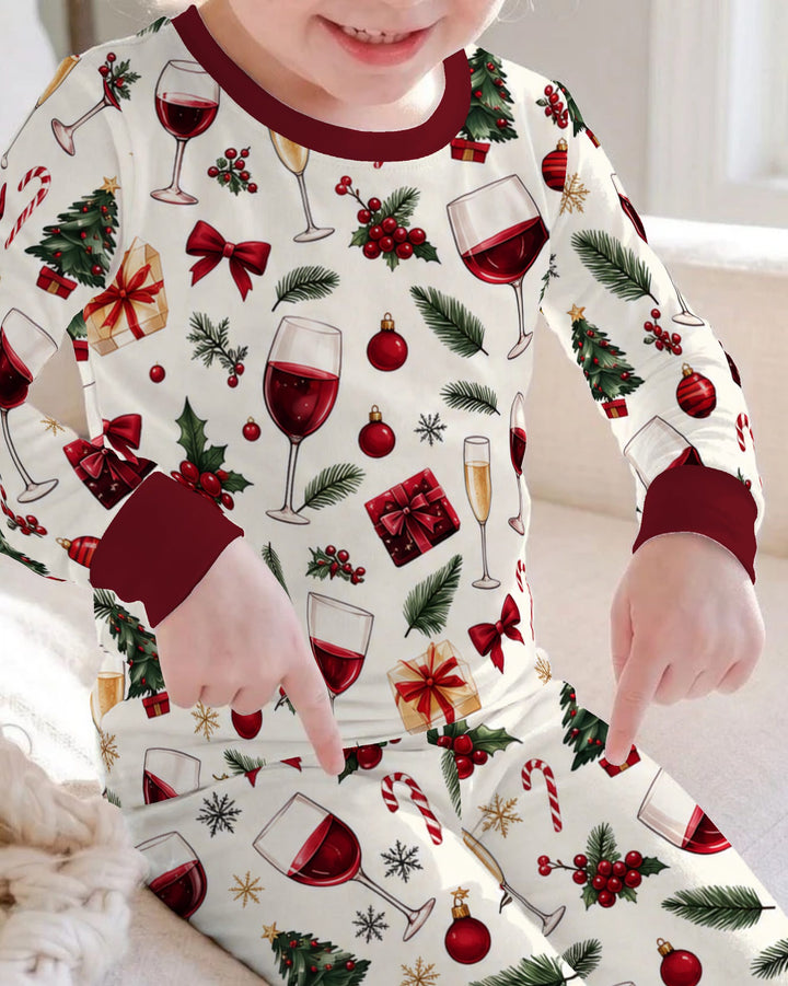Christmas Wine and Holiday Cheers Bamboo Two Piece Long Sleeve Pajama Set