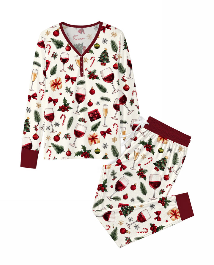 Christmas Wine and Holiday Cheers Bamboo Women Pajama Set