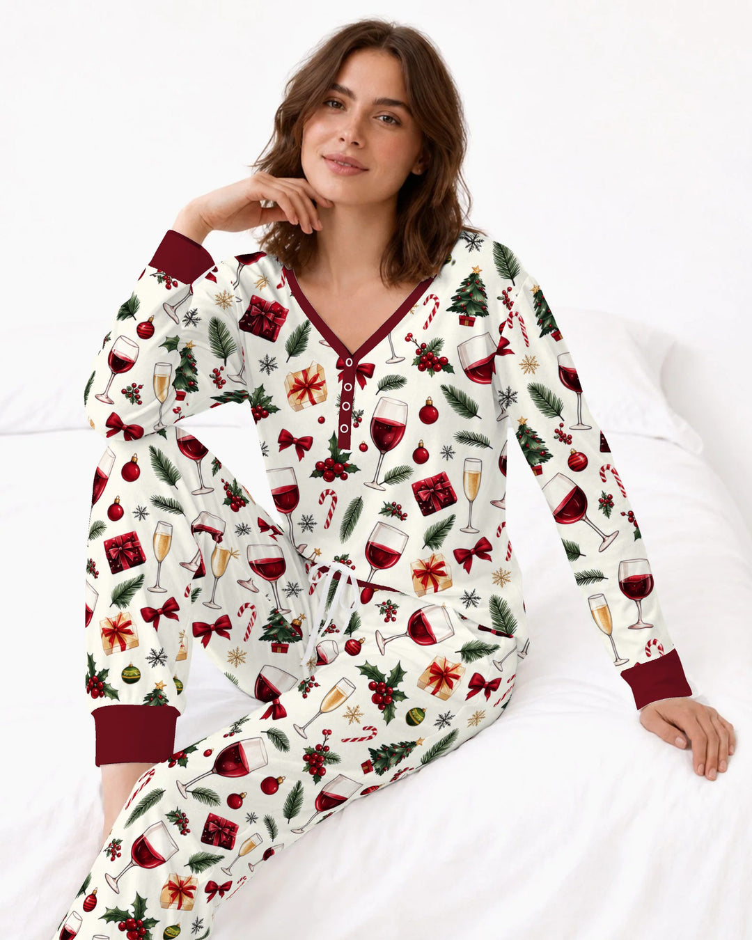 Christmas Wine and Holiday Cheers Bamboo Women Pajama Set