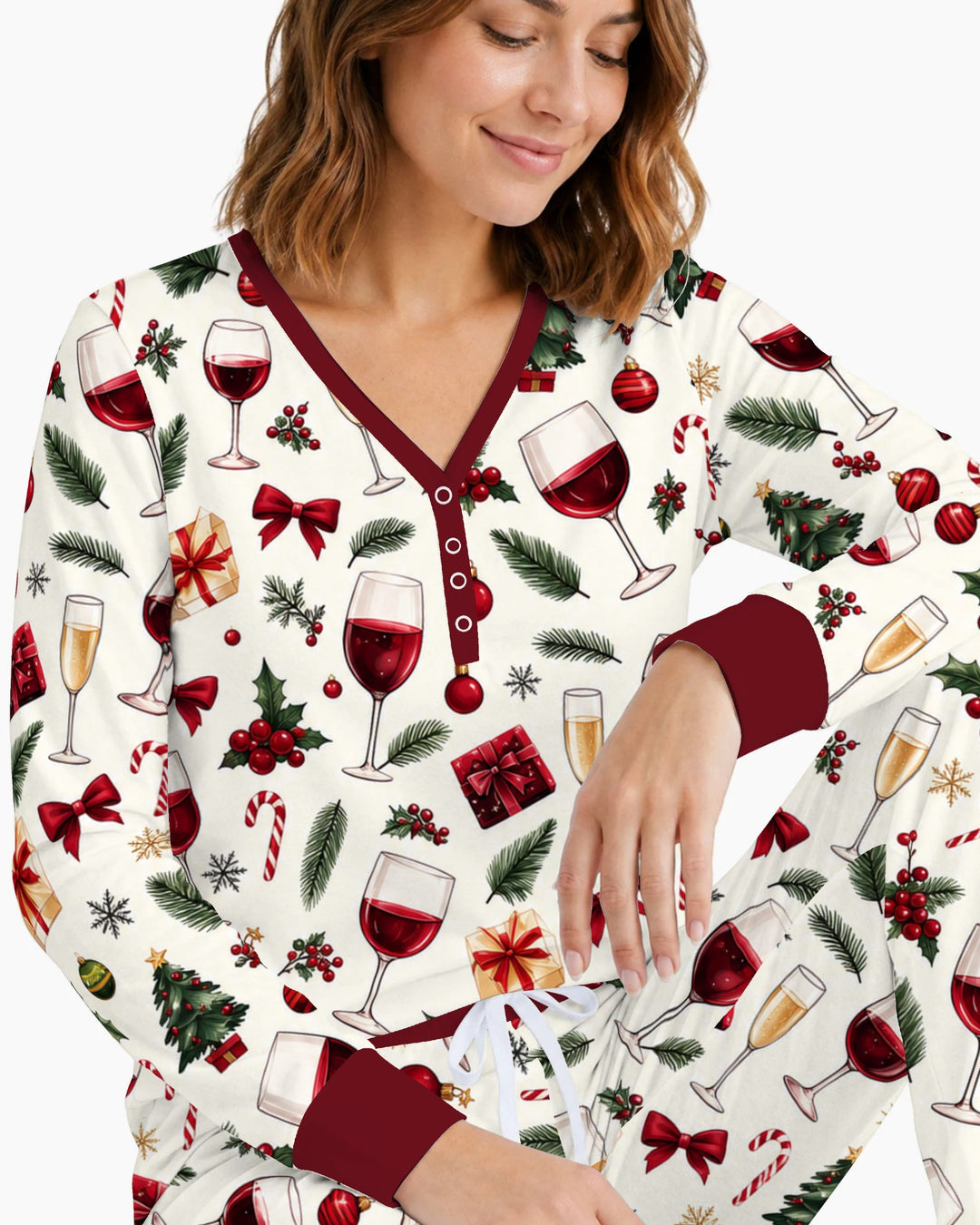 Christmas Wine and Holiday Cheers Bamboo Women Pajama Set