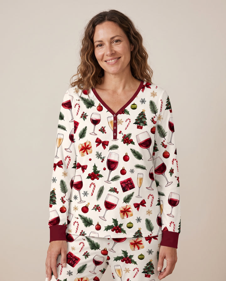 Christmas Wine and Holiday Cheers Bamboo Women Pajama Set
