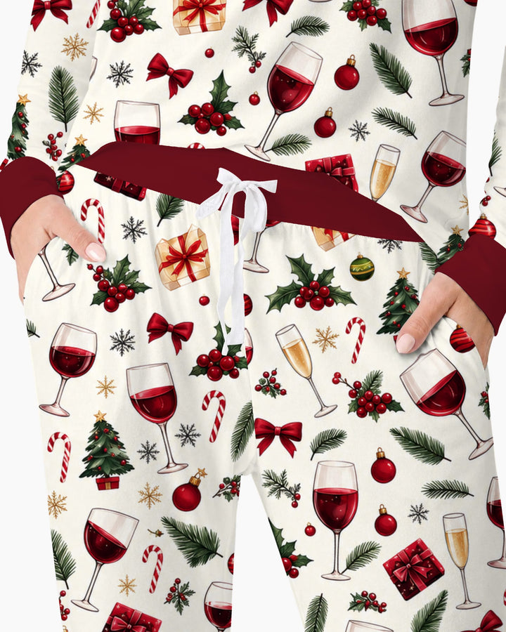 Christmas Wine and Holiday Cheers Bamboo Women Pajama Set