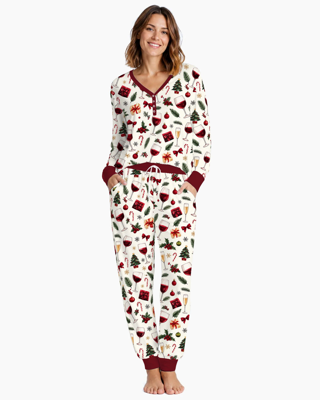 Christmas Wine and Holiday Cheers Bamboo Women Pajama Set