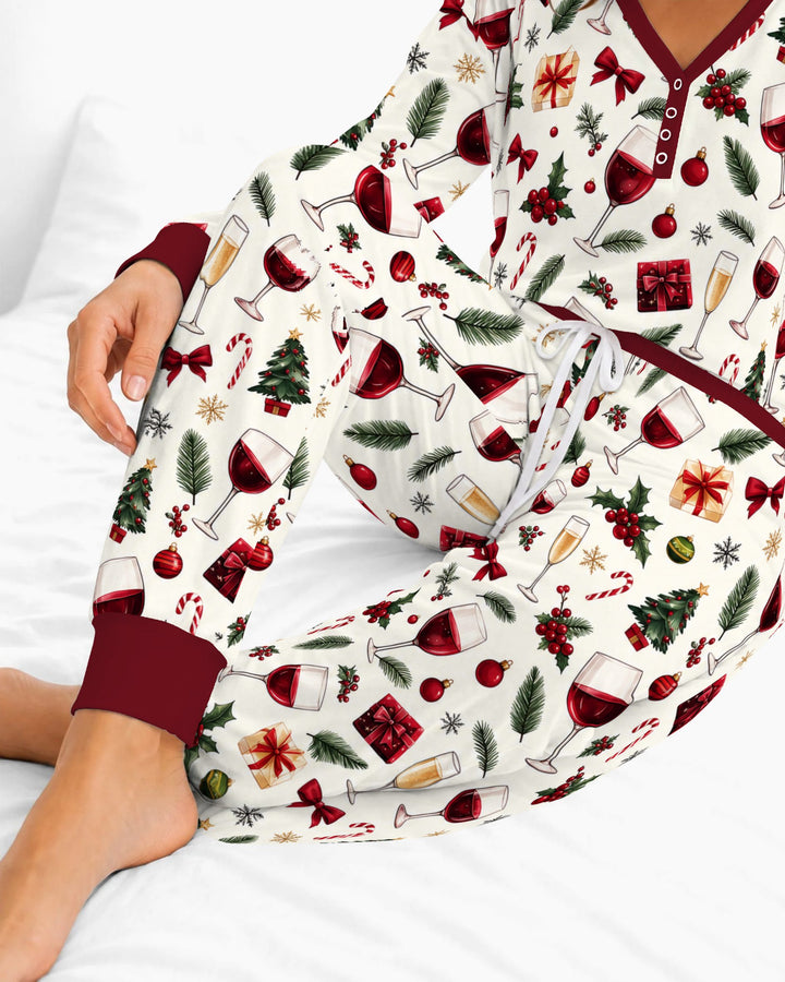 Christmas Wine and Holiday Cheers Bamboo Women Pajama Set