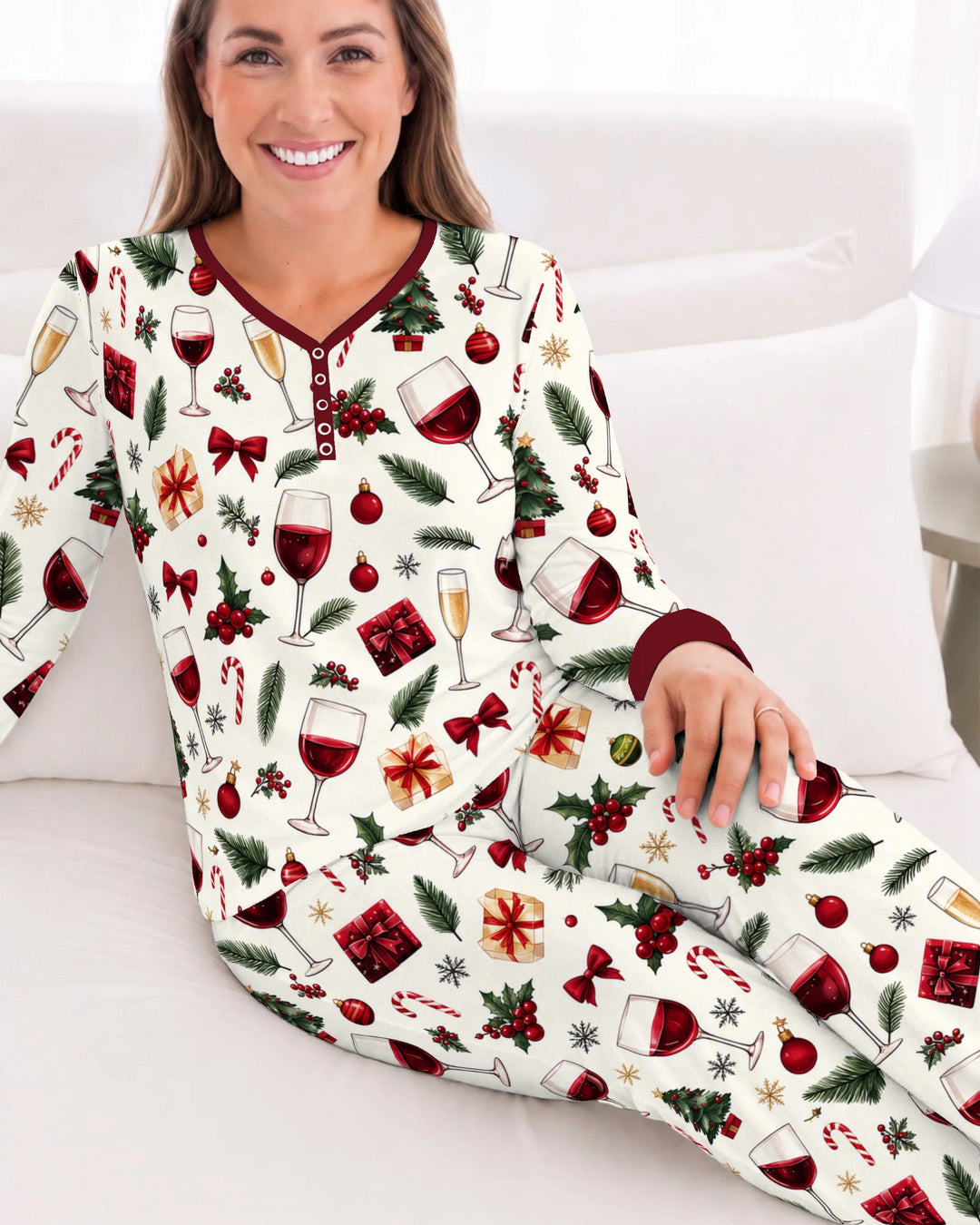 Christmas Wine and Holiday Cheers Bamboo Women Pajama Set