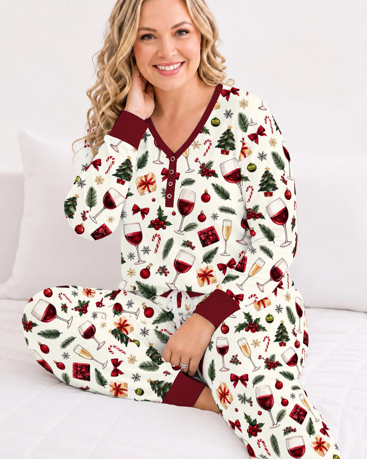Christmas Wine and Holiday Cheers Bamboo Women Pajama Set