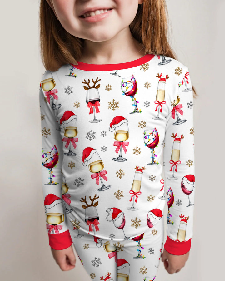 Festive Christmas Wine Glasses Bamboo Two Piece Long Sleeve Pajama Set