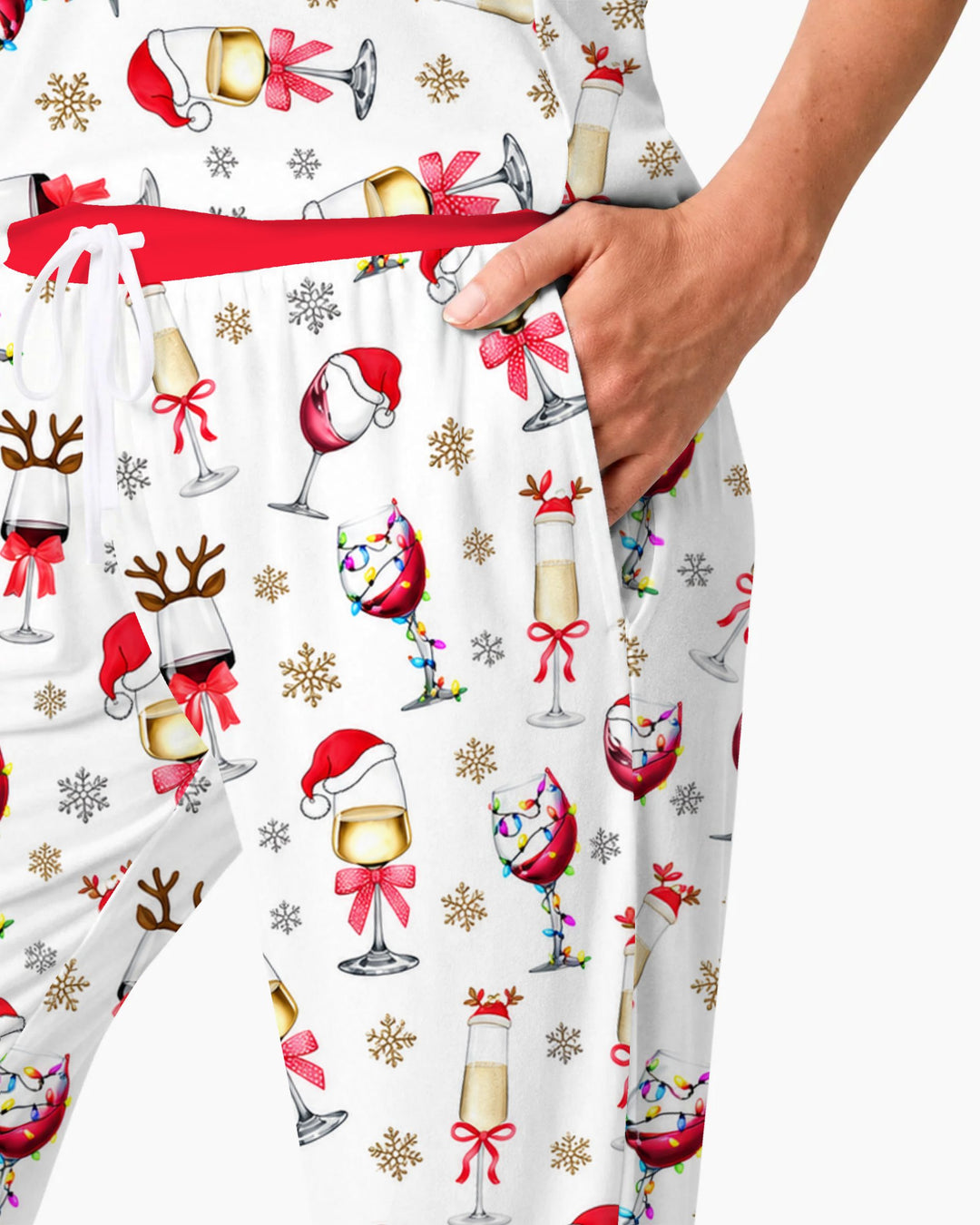 Festive Christmas Wine Glasses Bamboo Women Pajama Set