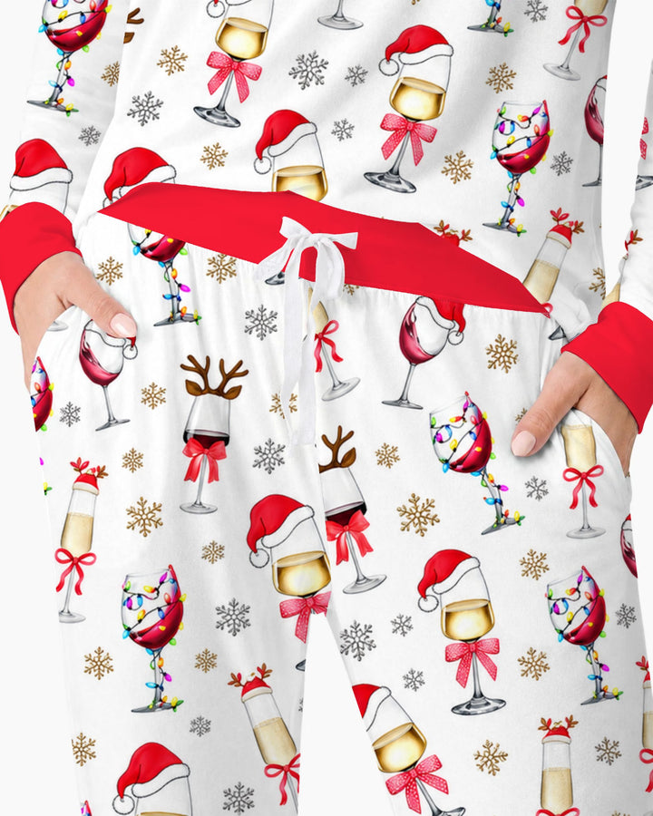 Festive Christmas Wine Glasses Bamboo Women Pajama Set