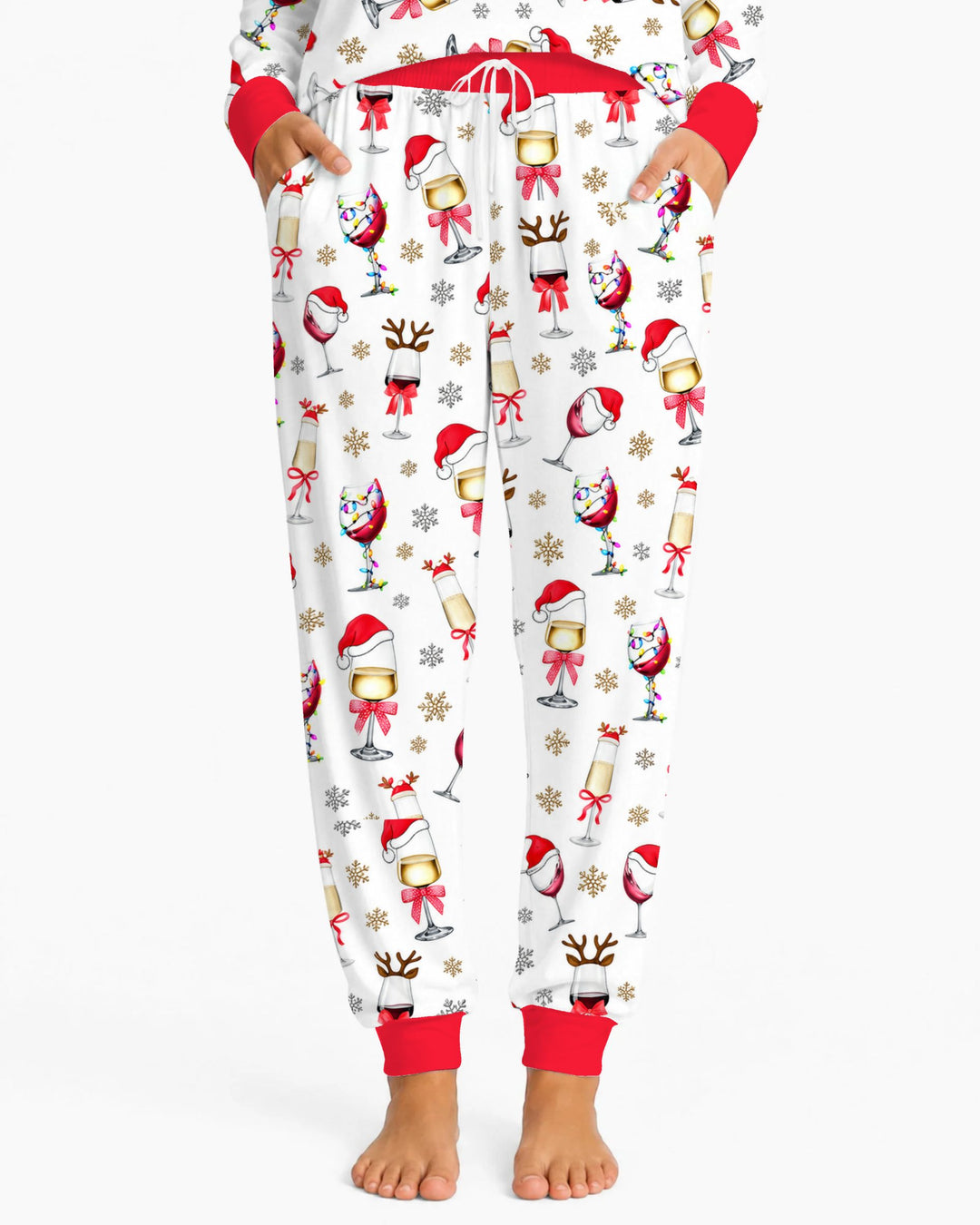 Festive Christmas Wine Glasses Bamboo Women Pajama Set