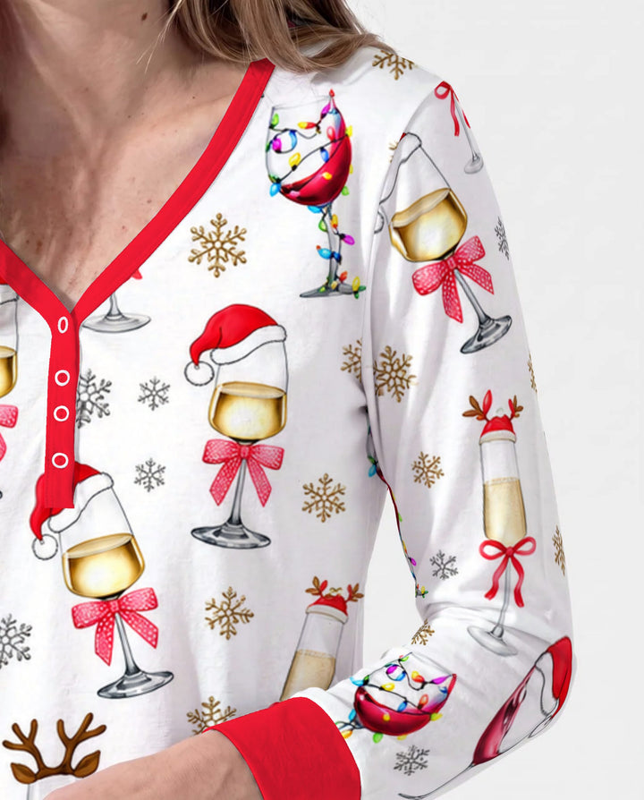 Festive Christmas Wine Glasses Bamboo Women Pajama Set