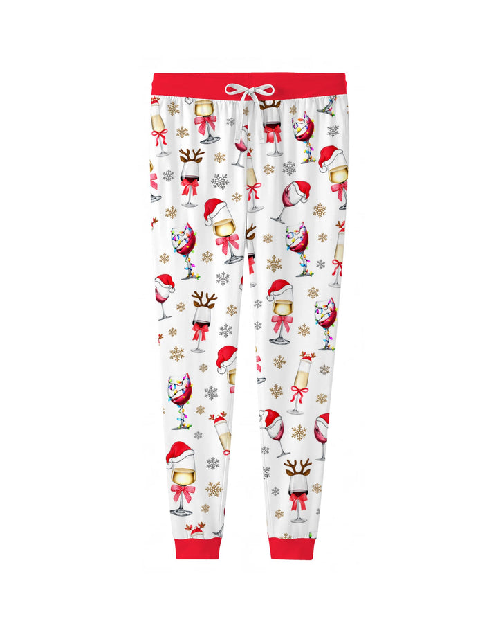 Festive Christmas Wine Glasses Bamboo Women Pajama Set