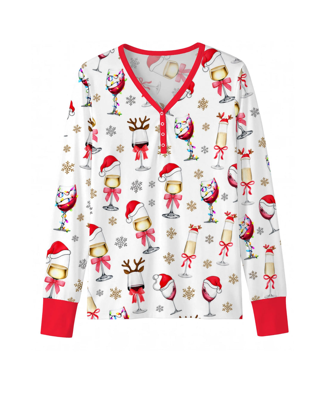 Festive Christmas Wine Glasses Bamboo Women Pajama Set