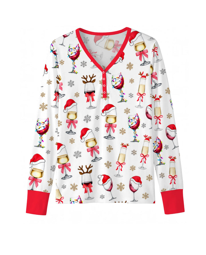 Festive Christmas Wine Glasses Bamboo Women Pajama Set