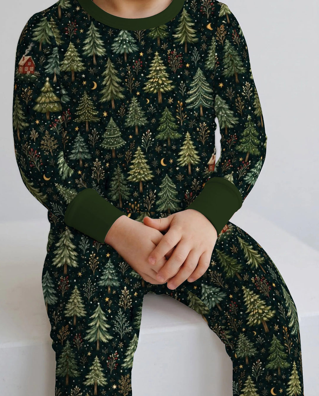 Enchanted Christmas Forest at Night Bamboo Two Piece Long Sleeve Pajama Set