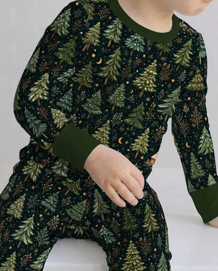 Enchanted Christmas Forest at Night Bamboo Two Piece Long Sleeve Pajama Set